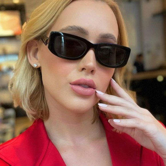 Prada PR14YS 1AB5S0 Sunglasses Black Dark Grey Rectangle Women - Picture 7 of 14